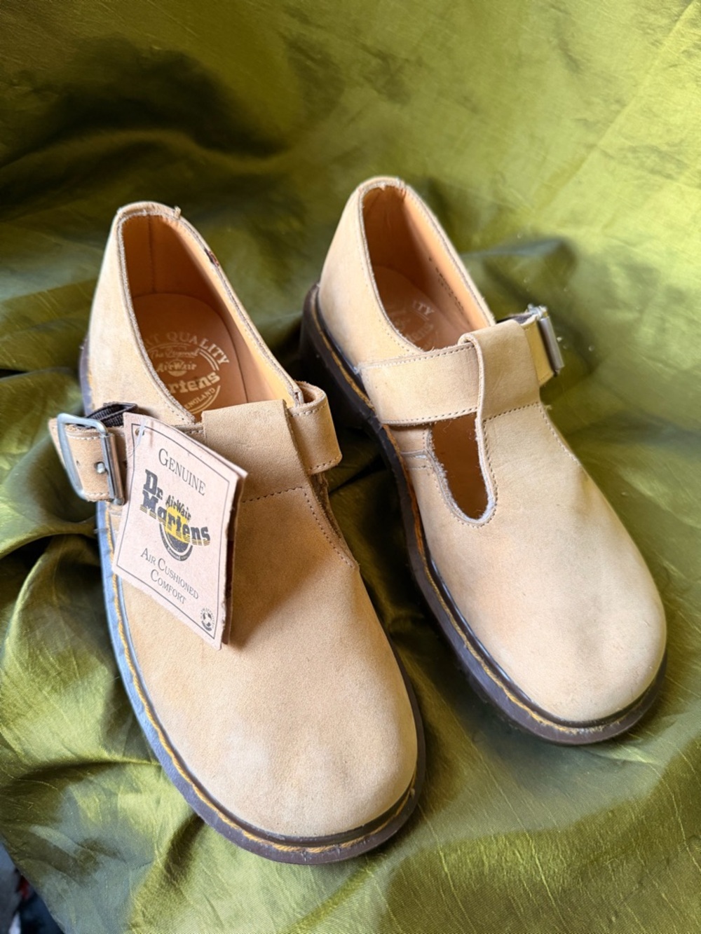 VINTAGE Deadstock Dr.Martens L314 Mustard Yellow Nubuck T-Bar Mary Janes MIE NWT - Picture 2 of 8